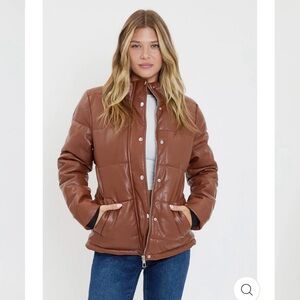 YMI Brown faux leather Puffer Jacket